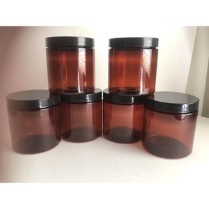 Amber Jar 4oz w/Lids Round PET Plastic Jar Container 2.25" tall 2" wide Set of 6